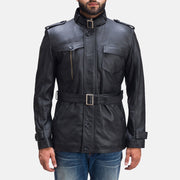 Hunter Black Leather Jacket in Black Sheepskin Leather - Front Profile View &amp; Tailored Silhouette | Buy Online