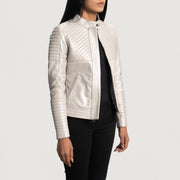 
Silver Sheepskin Leather Biker Jacket - Πίσω όψη με εφαρμογή στους ώμους & καθαρό στρίφωμα