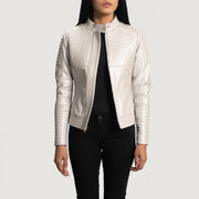 
Ice Maiden Silver Καπιτονέ Δερμάτινο Μπουφάν Biker Γυναικείο - Πλαϊνή όψη που αναδεικνύει το κόψιμο των μανικιών