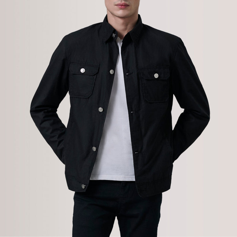 Irwin Μαύρο Waxed Canvas Field Δερμάτινο Μπουφάν Ανδρικό