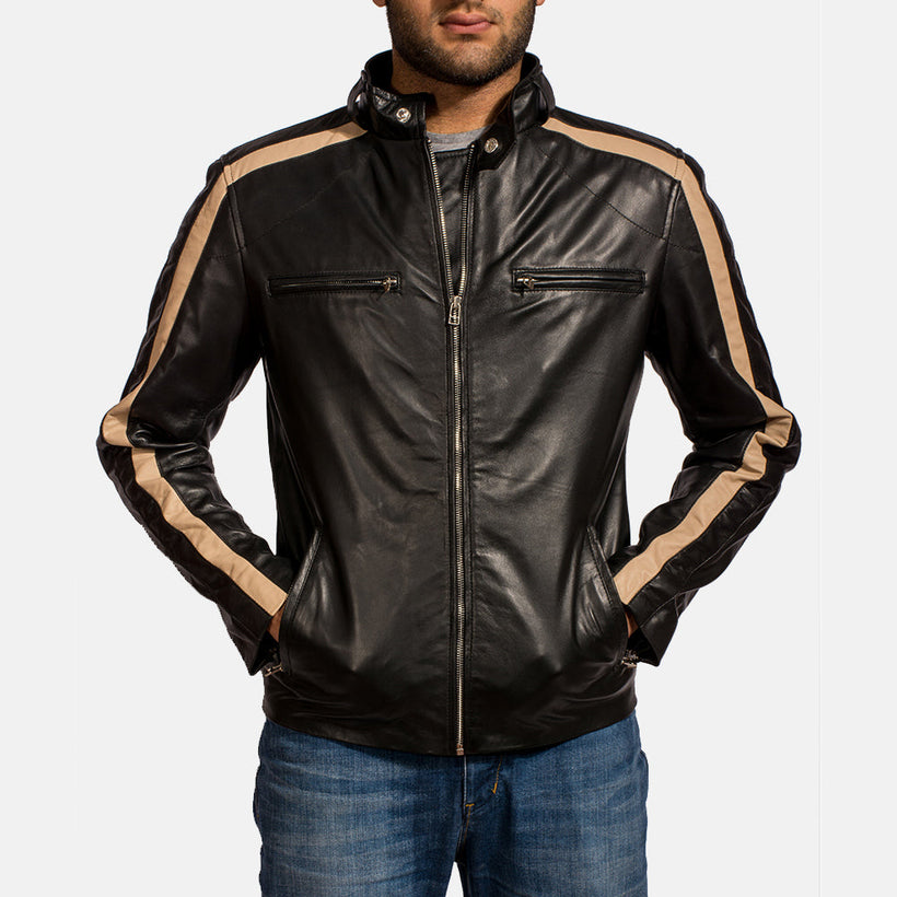 Jack Μαύρο Δερμάτινο Μπουφάν Biker Ανδρικό