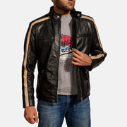 Men's Jack Black Leather Biker Jacket - Lateral Side Profile View Showing Sleeve Cut &amp; Athletic Taper Fit