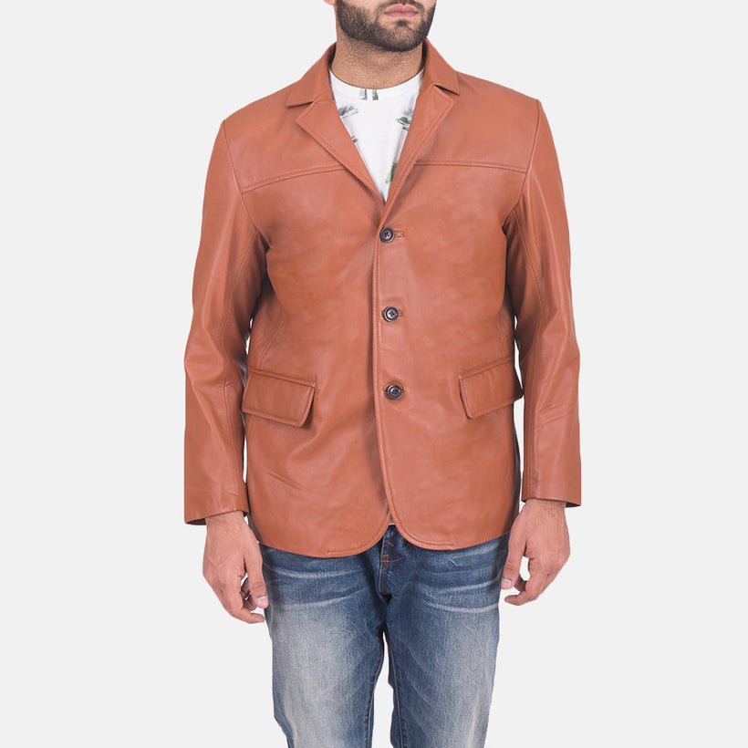 James Ταμπά Καφέ Leather Blazer Ανδρικό