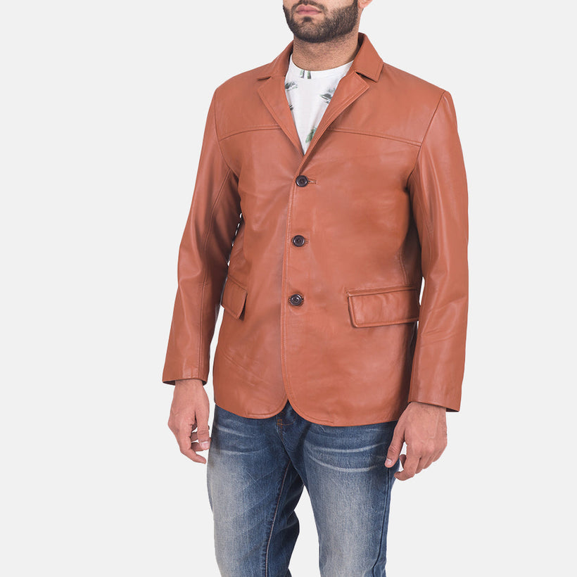 James Ταμπά Καφέ Leather Blazer Ανδρικό