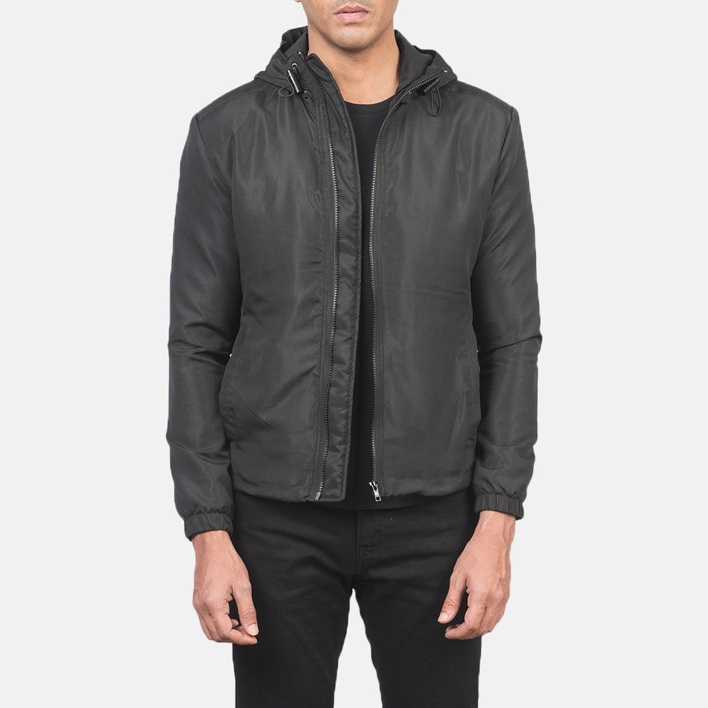 Jimmy Black Hooded Windbreaker Jacket in Black Polyester - Μπροστινή όψη & εφαρμοστή σιλουέτα | Αγορά online