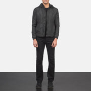 
Jimmy Μαύρο Hooded Windbreaker Δερμάτινο Μπουφάν Ανδρικό - Πλαϊνή όψη που αναδεικνύει το κόψιμο των μανικιών