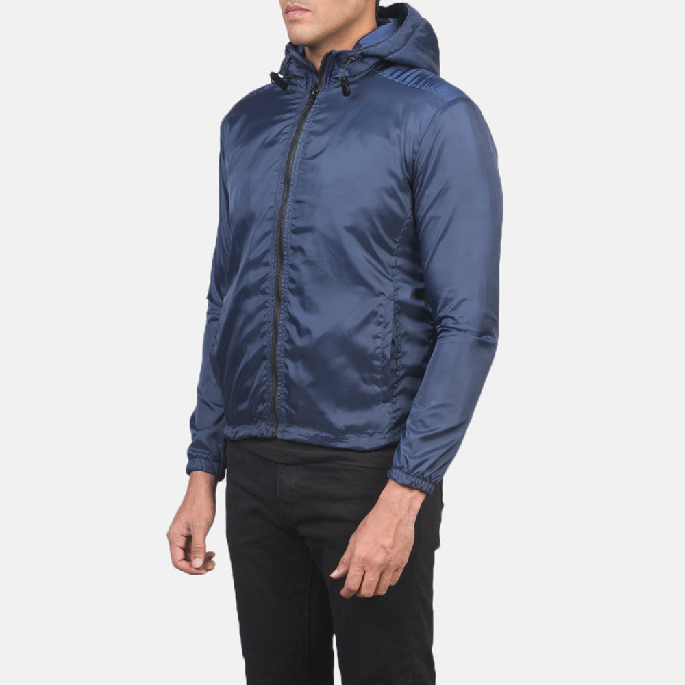 
Blue Nylon Hooded Jacket - Πίσω όψη με εφαρμογή στους ώμους & καθαρό στρίφωμα