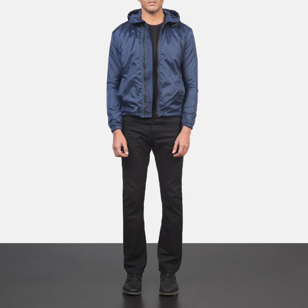 Jimmy Blue Hooded Windbreaker Jacket - Πλαϊνή όψη που αναδεικνύει το κόψιμο των μανικιών