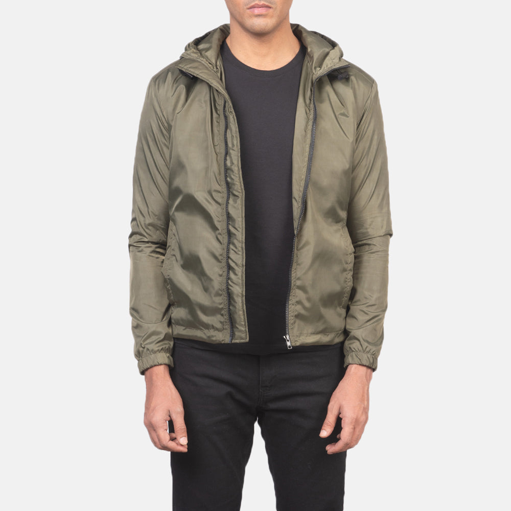 Jimmy Green Hooded Windbreaker Jacket in Green Nylon - Μπροστινή όψη & εφαρμοστή σιλουέτα | Αγορά online
