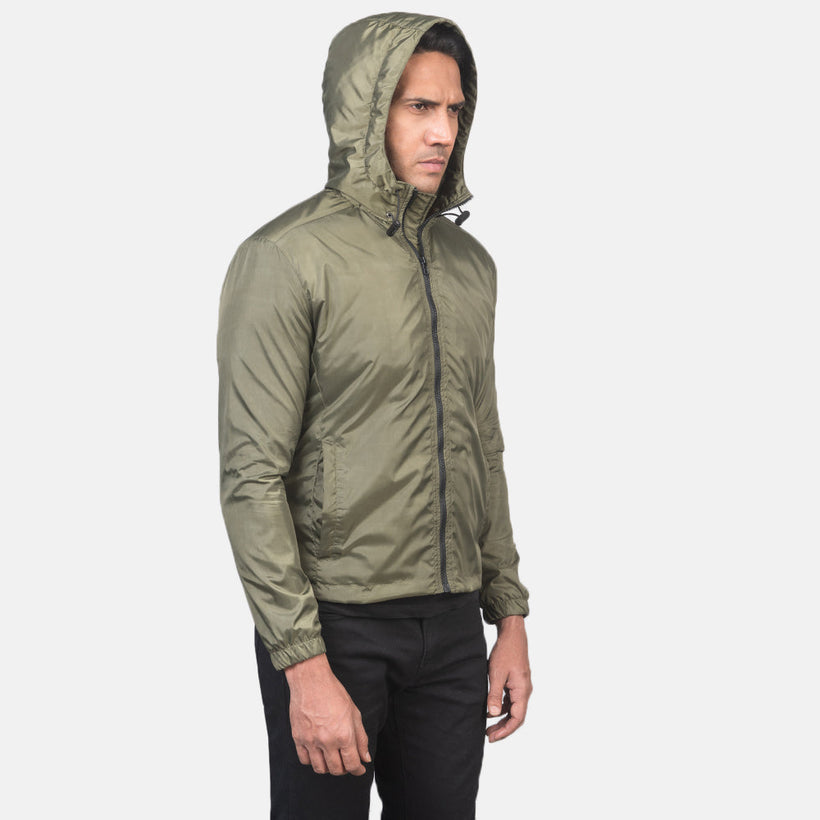 Jimmy Χακί Hooded Windbreaker Δερμάτινο Μπουφάν Ανδρικό