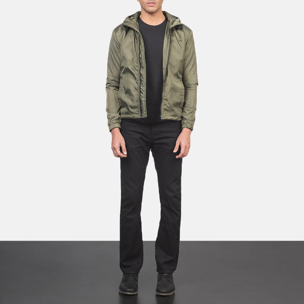 
Jimmy Χακί Hooded Windbreaker Δερμάτινο Μπουφάν Ανδρικό - Πλαϊνή όψη που αναδεικνύει το κόψιμο των μανικιών