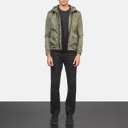 
Jimmy Χακί Hooded Windbreaker Δερμάτινο Μπουφάν Ανδρικό - Πλαϊνή όψη που αναδεικνύει το κόψιμο των μανικιών