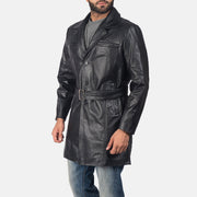 
Black Cowhide leather Coat - Πίσω όψη με εφαρμογή στους ώμους & καθαρό στρίφωμα