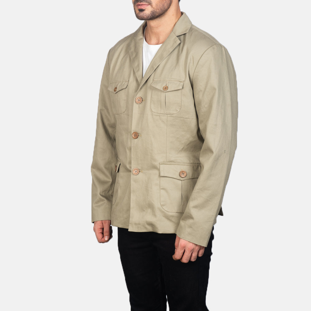 
Beige Poly-Cotton Leather Blazer - Πίσω όψη με εφαρμογή στους ώμους & καθαρό στρίφωμα