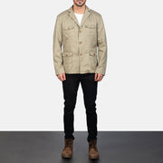 
Kajetan Beige Safari Δερμάτινο Μπουφάν Ανδρικό - Πλαϊνή όψη που αναδεικνύει το κόψιμο των μανικιών