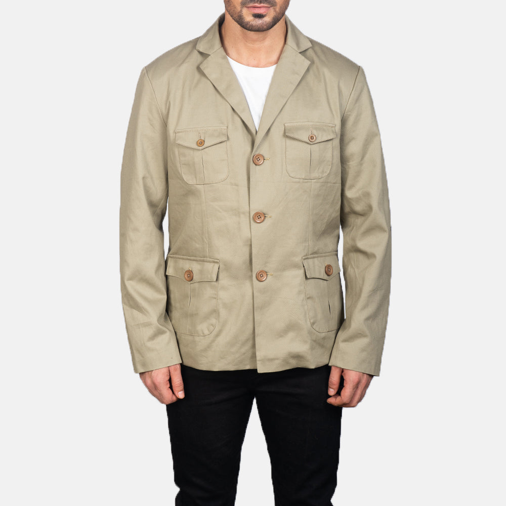 
Κοντινό πλάνο λεπτομέρειας of Notch & Button Hardware on Kajetan Beige Safari Δερμάτινο Μπουφάν Ανδρικό
