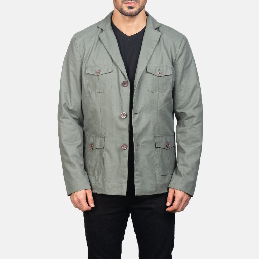 
Kajetan Grey Safari Δερμάτινο Μπουφάν Ανδρικό in Grey Poly-Cotton - Μπροστινή όψη & εφαρμοστή σιλουέτα | Αγορά online
