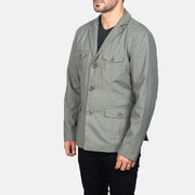 
Grey Poly-Cotton Leather Blazer - Πίσω όψη με εφαρμογή στους ώμους & καθαρό στρίφωμα