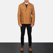 Kajetan Khaki Safari Jacket - Lateral Side Profile View Showing Sleeve Cut &amp; Athletic Taper Fit