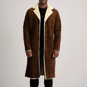 
Kolby Brown Suede Shearling Long Coat in Brown Goatskin Suede - Μπροστινή όψη & εφαρμοστή σιλουέτα | Αγορά online