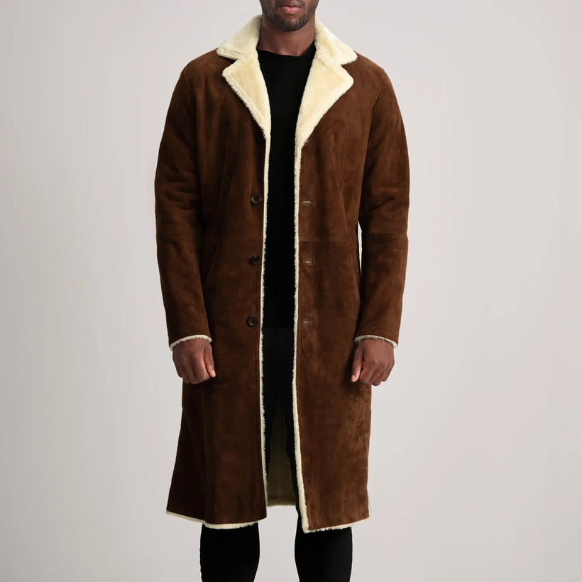 Kolby Καφέ Suede Shearling Δερμάτινο Παλτό Ανδρικό