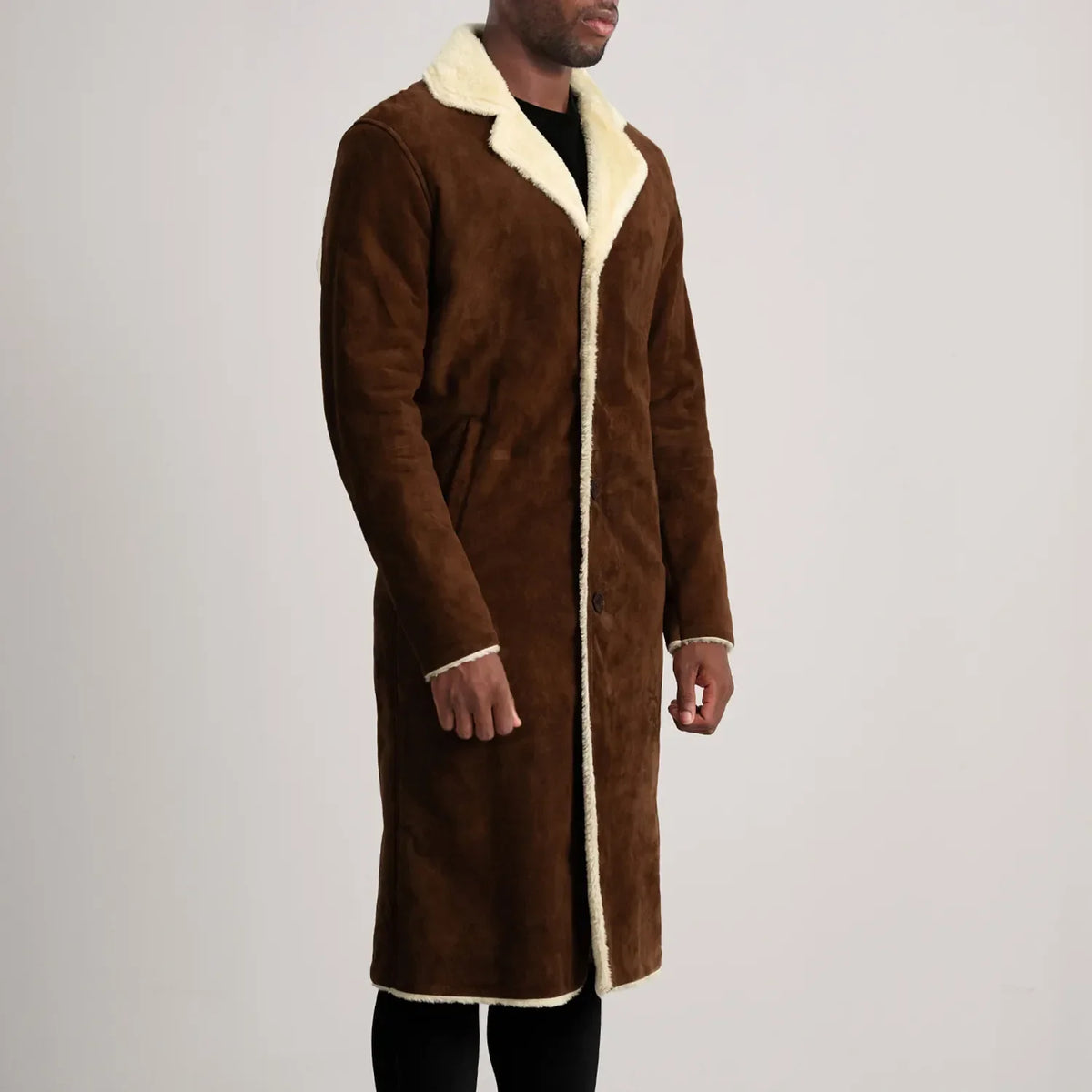 
Brown Goatskin Suede Aviator Jacket - Πίσω όψη με εφαρμογή στους ώμους & καθαρό στρίφωμα