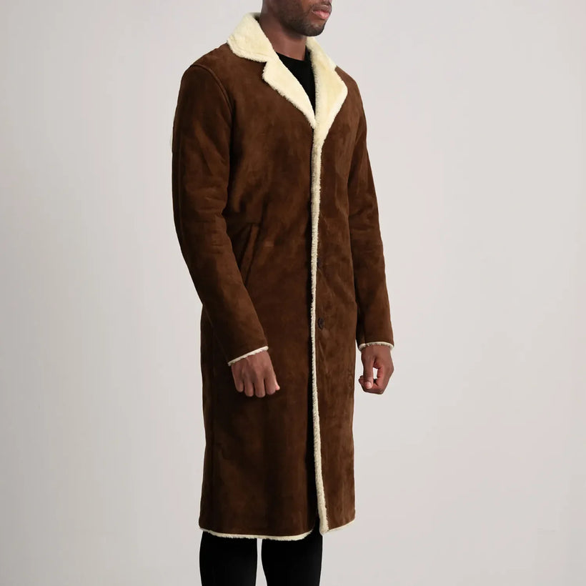 Kolby Καφέ Suede Shearling Δερμάτινο Παλτό Ανδρικό