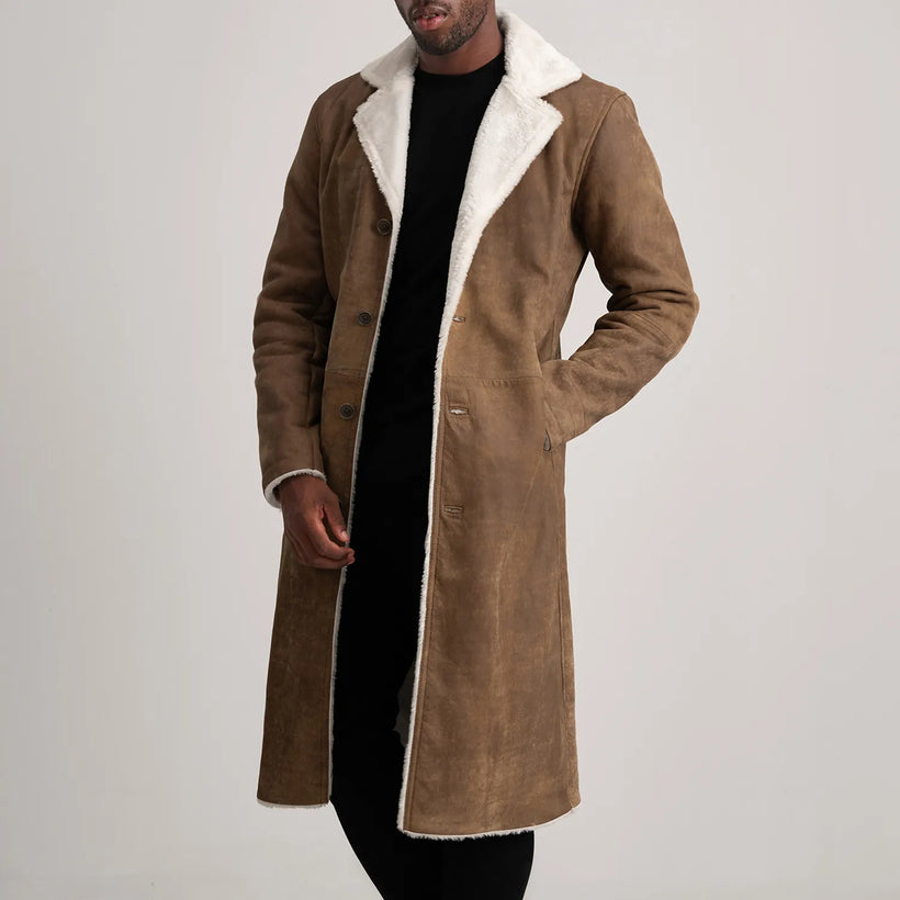 Kolby Distressed Καφέ Leather Shearling Δερμάτινο Παλτό Ανδρικό