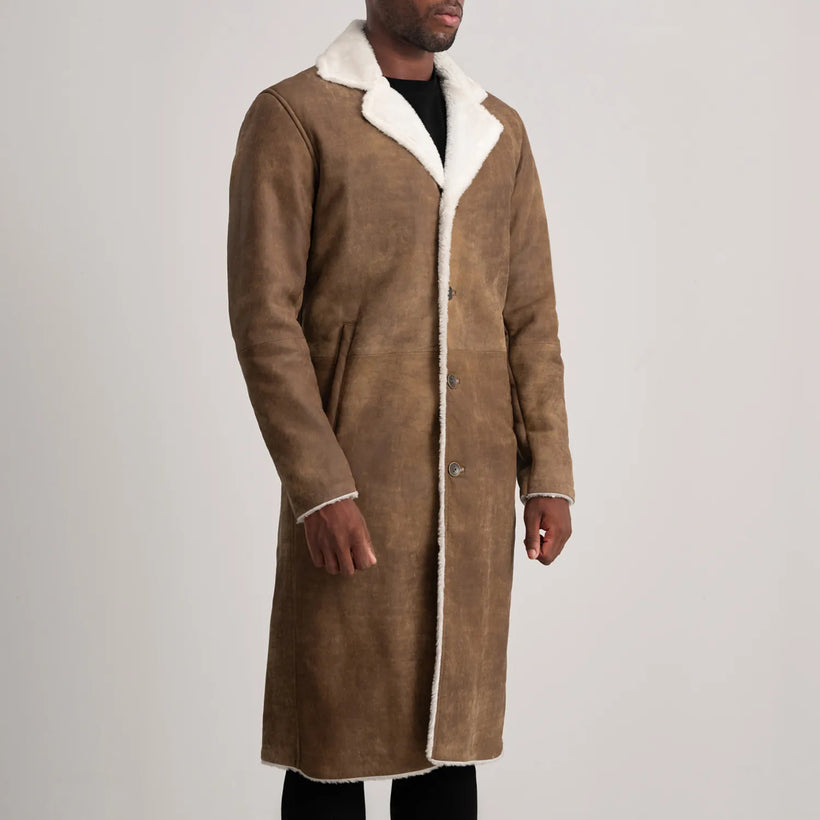 Kolby Distressed Καφέ Leather Shearling Δερμάτινο Παλτό Ανδρικό