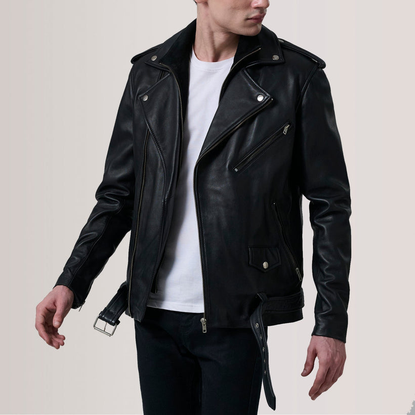 Kole Μαύρο Leather Double Rider Δερμάτινο Μπουφάν Ανδρικό