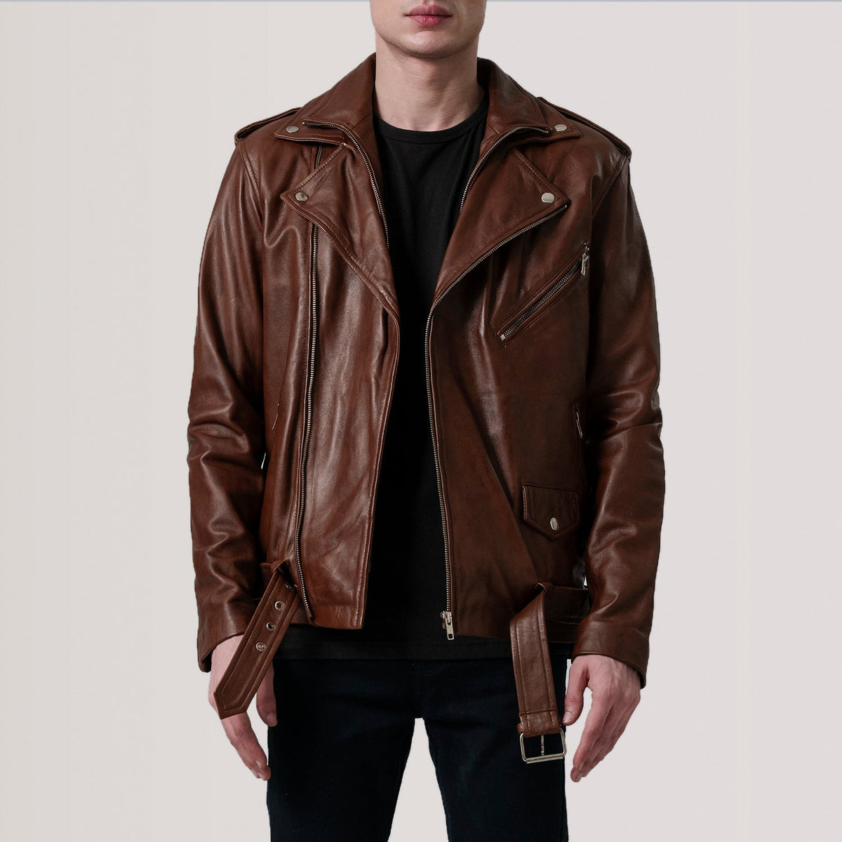 
Kole Waxed Καφέ Leather Double Rider Δερμάτινο Μπουφάν Ανδρικό in Distressed Brown Sheepskin Burnished - Μπροστινή όψη & εφαρμοστή σιλουέτα | Αγορά online