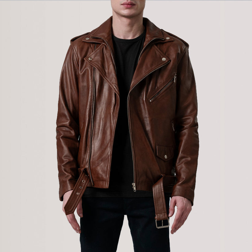 Kole Waxed Καφέ Leather Double Rider Δερμάτινο Μπουφάν Ανδρικό