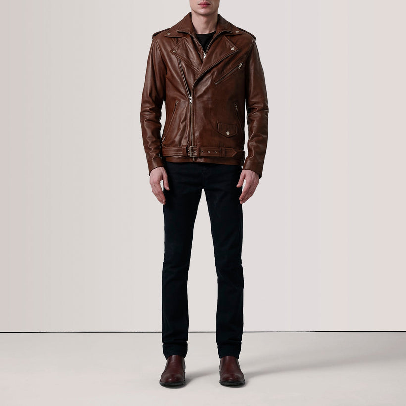 Kole Waxed Καφέ Leather Double Rider Δερμάτινο Μπουφάν Ανδρικό