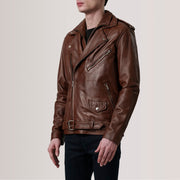 
Kole Waxed Καφέ Leather Double Rider Δερμάτινο Μπουφάν Ανδρικό - Πλαϊνή όψη που αναδεικνύει το κόψιμο των μανικιών