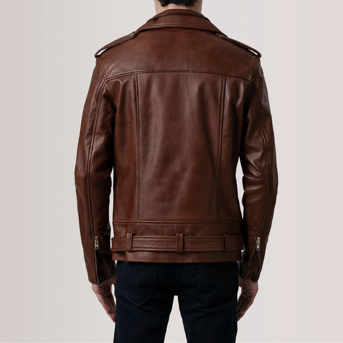 
Κοντινό πλάνο λεπτομέρειας of Notch & Zipper & Waist Straps Hardware on Kole Waxed Καφέ Leather Double Rider Δερμάτινο Μπουφάν Ανδρικό