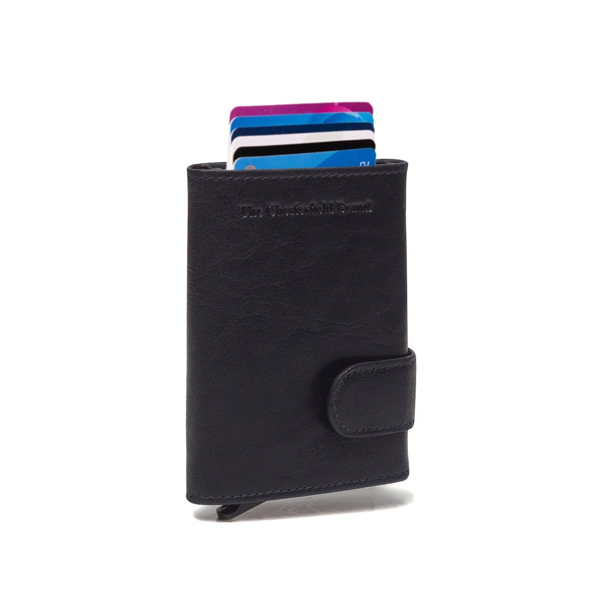 Navy Leather Card Holder Portland, front view