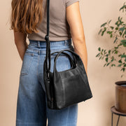 Salina Full-Grain Leather Handbag - Lateral Side Profile View Showing Sleeve Cut &amp; Athletic Taper Fit