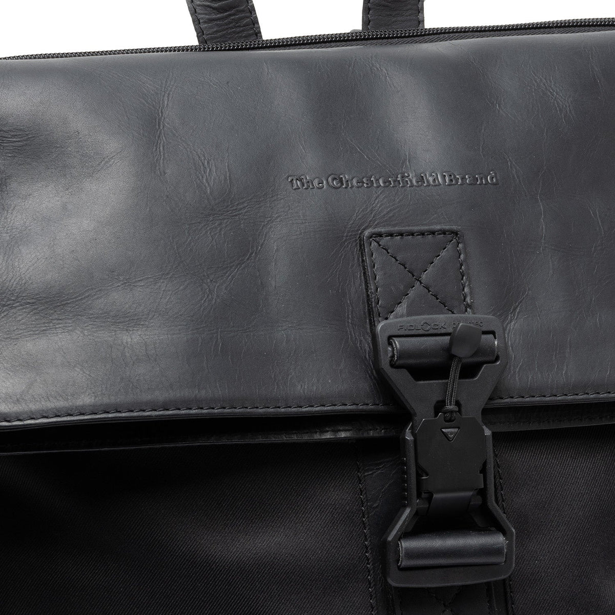 Solid Antique Brass Hardware &amp; Heavy-Duty Dual Zipper Detail on Trondheim Full-Grain Leather Laptop Backpack