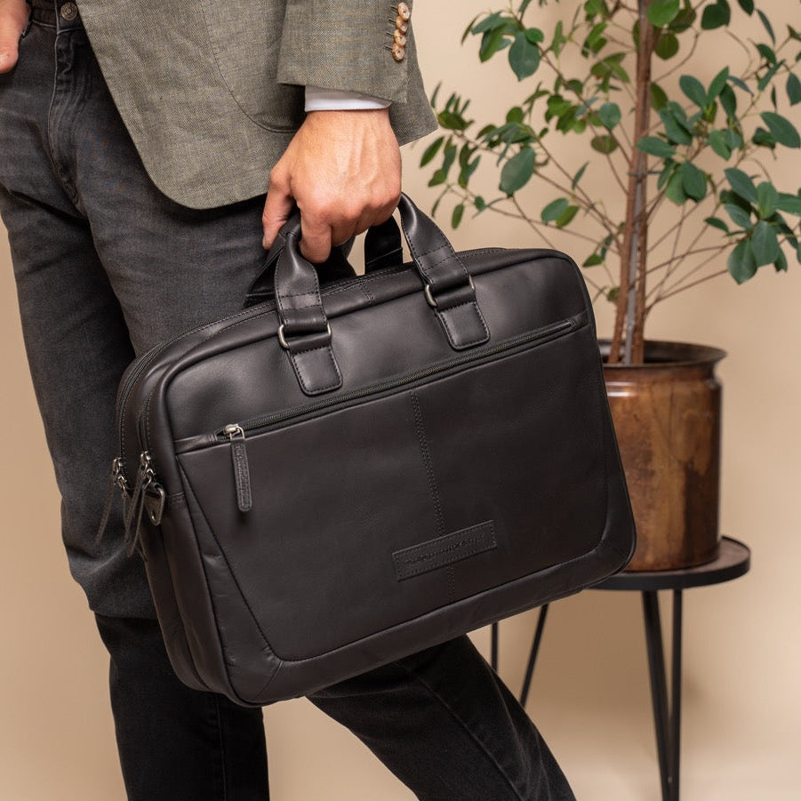 Classic 100% Full-Grain leather Briefcase - Πίσω όψη με ενισχυμένους δερμάτινους ιμάντες
