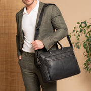 Solid Antique Brass Hardware &amp; Heavy-Duty Dual Zipper Detail on Tacama Full-Grain Leather Laptop Bag