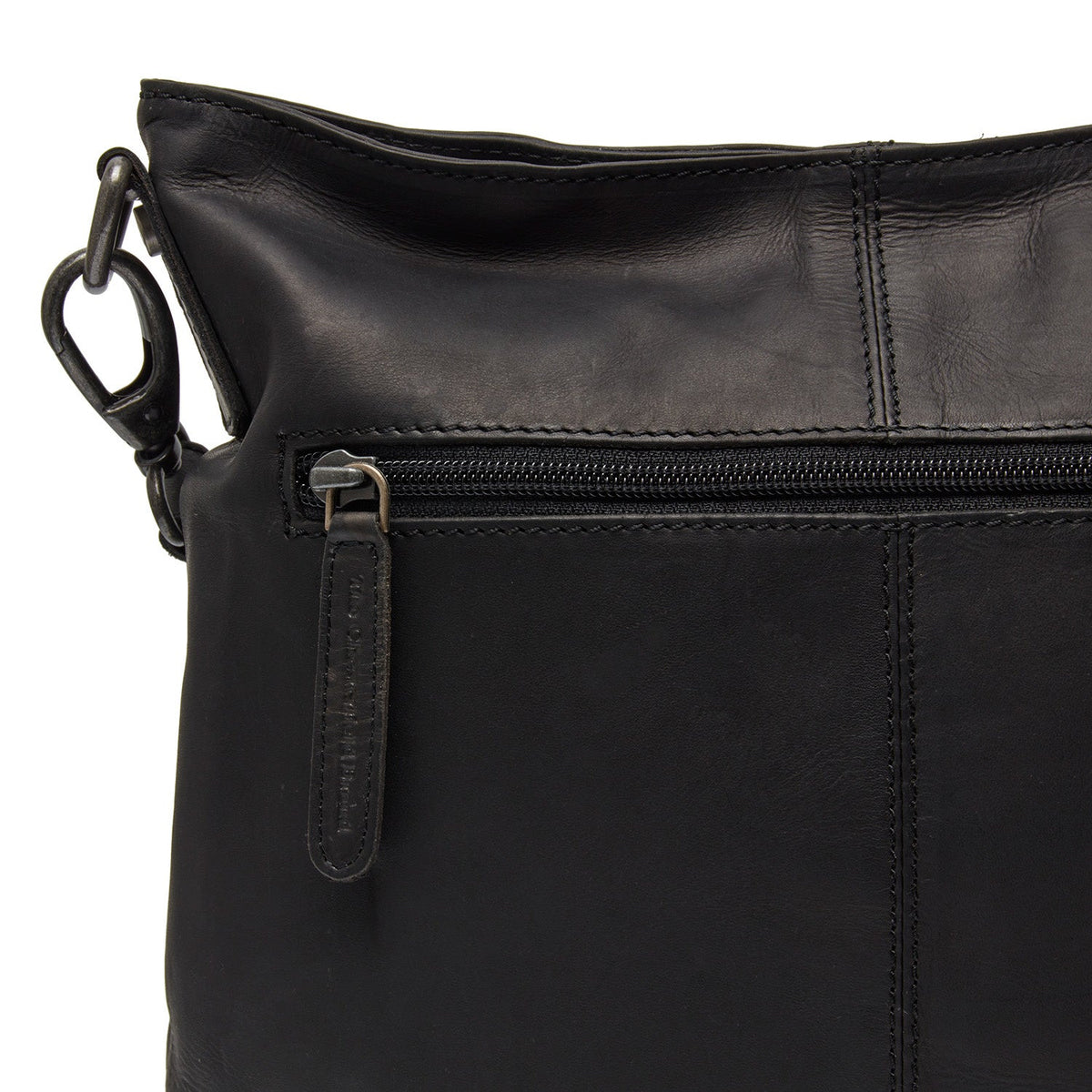 Solid Antique Brass Hardware &amp; Heavy-Duty Dual Zipper Detail on Jen Full-Grain Leather Shoulder Bag