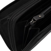 Solid Antique Brass Hardware &amp; Heavy-Duty Dual Zipper Detail on Hadley Full-Grain Leather Wallet