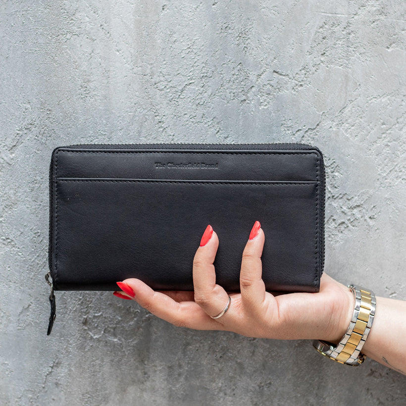 Classic 100% Full-Grain leather Wallet - Rear Perspective Showing Reinforced Leather Straps & Stitching