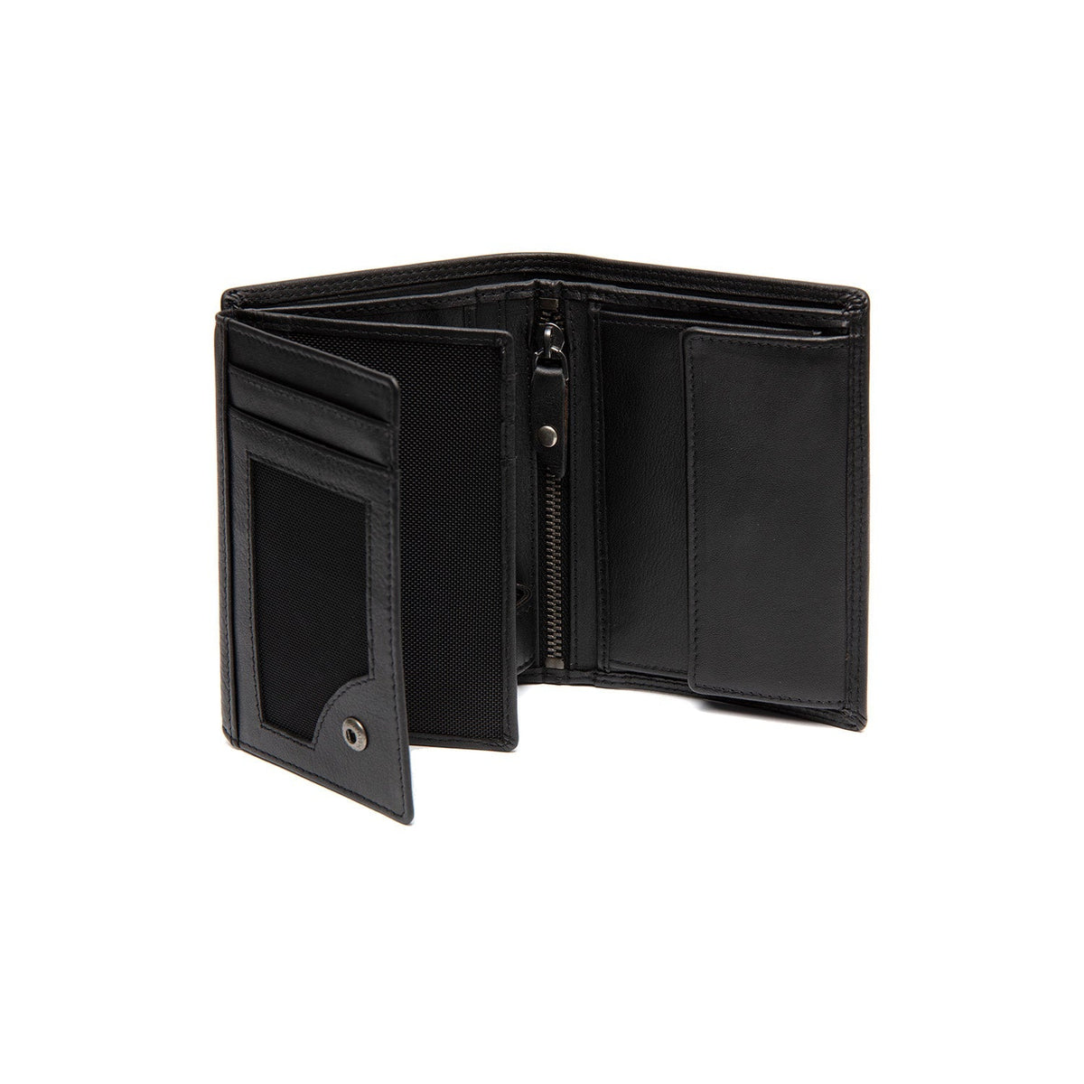 Solid Antique Brass Hardware &amp; Heavy-Duty Dual Zipper Detail on Leroy Full-Grain Leather Wallet