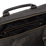 Solid Antique Brass Hardware &amp; Heavy-Duty Dual Zipper Detail on Portsmouth Full-Grain Leather Weekender Bag
