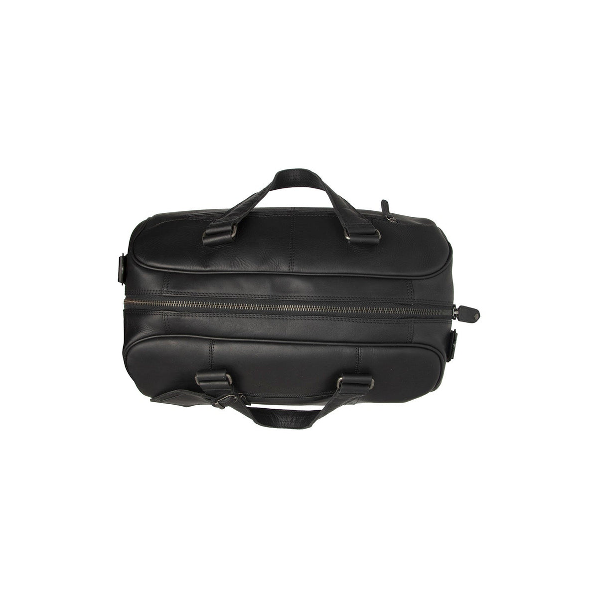 Solid Antique Brass Hardware &amp; Heavy-Duty Dual Zipper Detail on Volenza Full-Grain Leather Weekender Bag