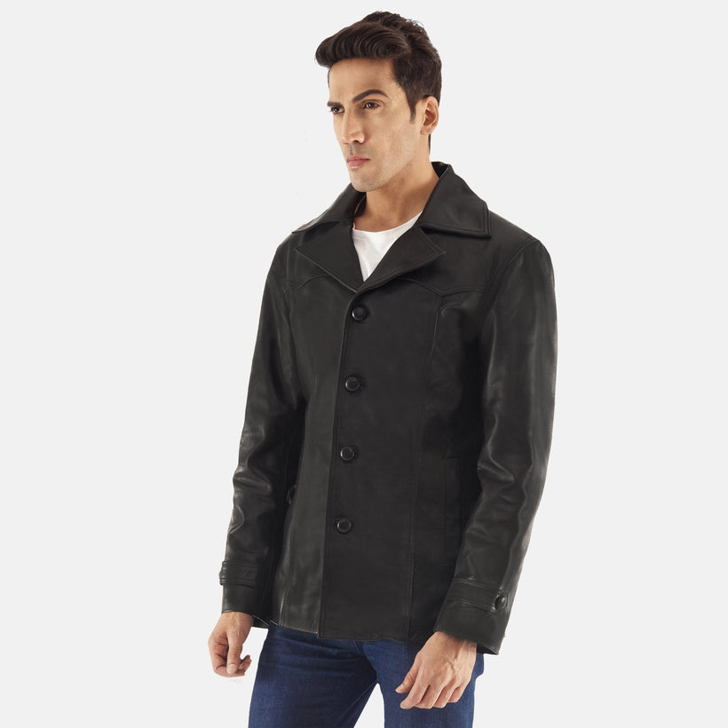 Leo Μαύρο Leather Coat Ανδρικό