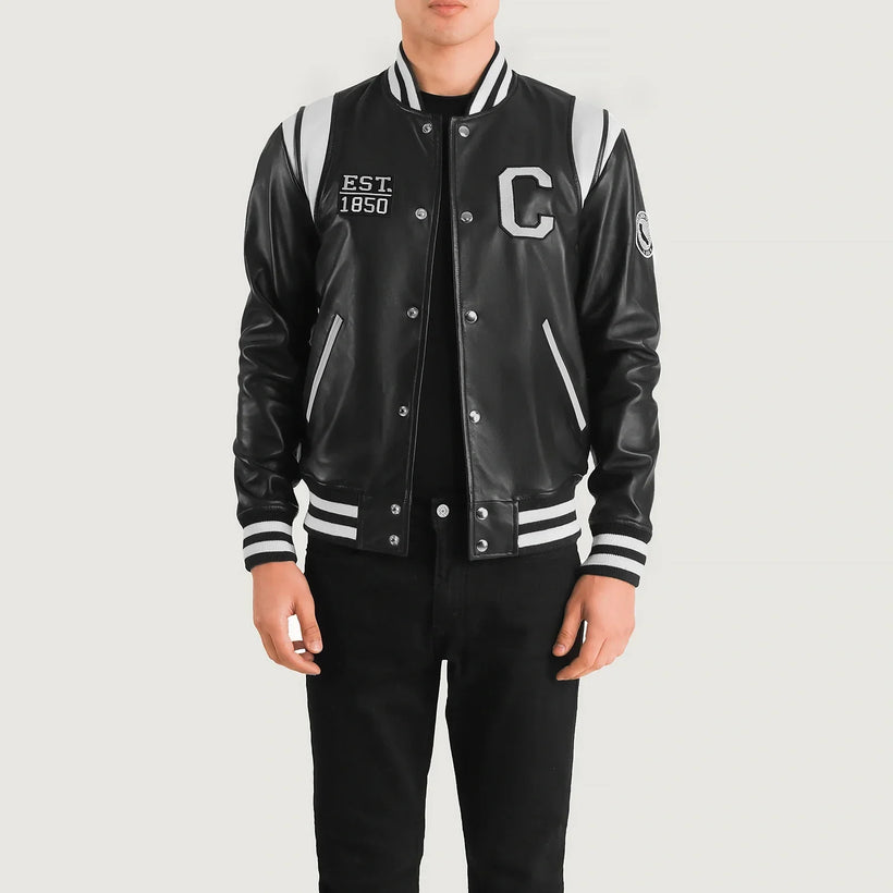 Liberte California Μαύρο Leather Varsity Δερμάτινο Μπουφάν Ανδρικό
