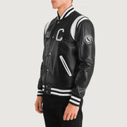 
Black & White Sheepskin Leather Varsity Jacket - Πίσω όψη με εφαρμογή στους ώμους & καθαρό στρίφωμα