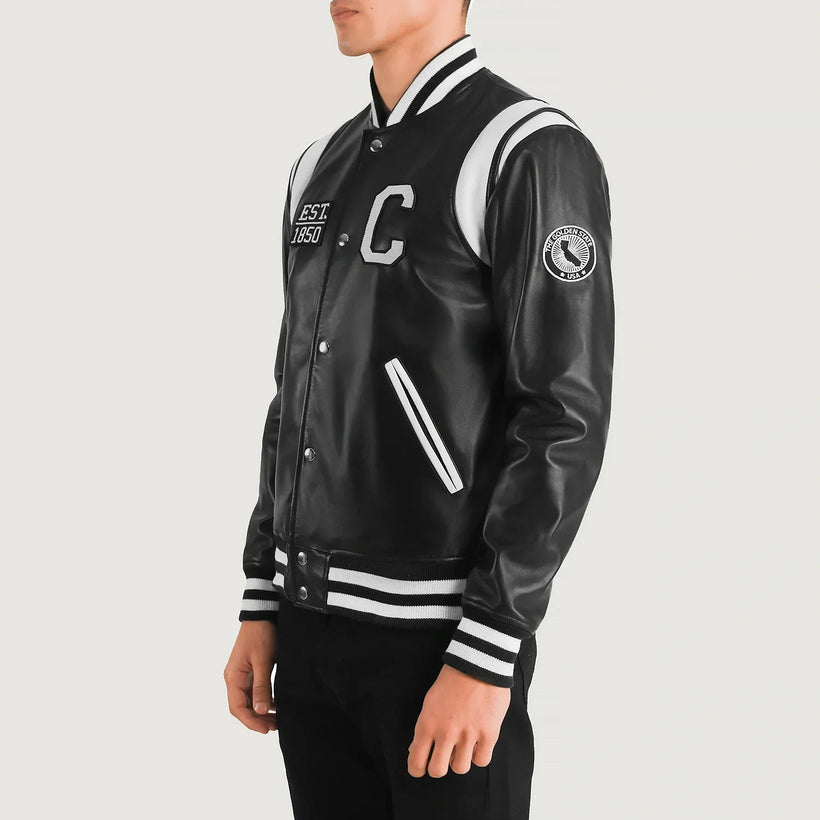Liberte California Μαύρο Leather Varsity Δερμάτινο Μπουφάν Ανδρικό